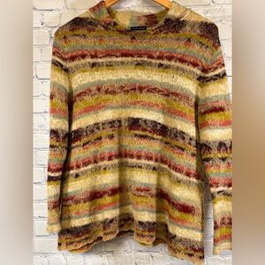 Butapana Japan Rainbow Space Dyed Boho Casual Striped Pullover Wool Sweater M